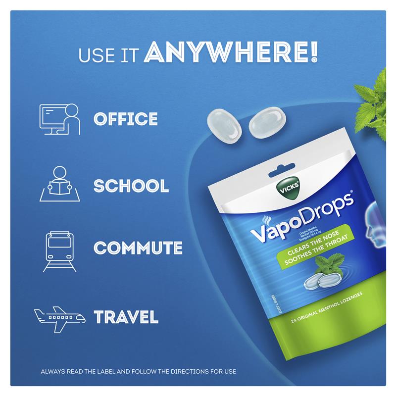 Load image into Gallery viewer, Vicks VapoDrops Original Menthol Lozenges 24 Pack
