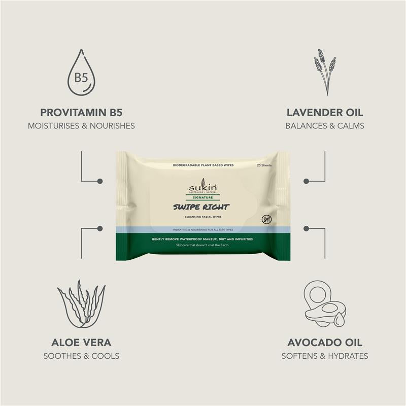 Load image into Gallery viewer, Sukin Signature Swipe Right Cleansing Facial Wipes 25 Sheets
