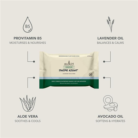 Sukin Signature Swipe Right Cleansing Facial Wipes 25 Sheets