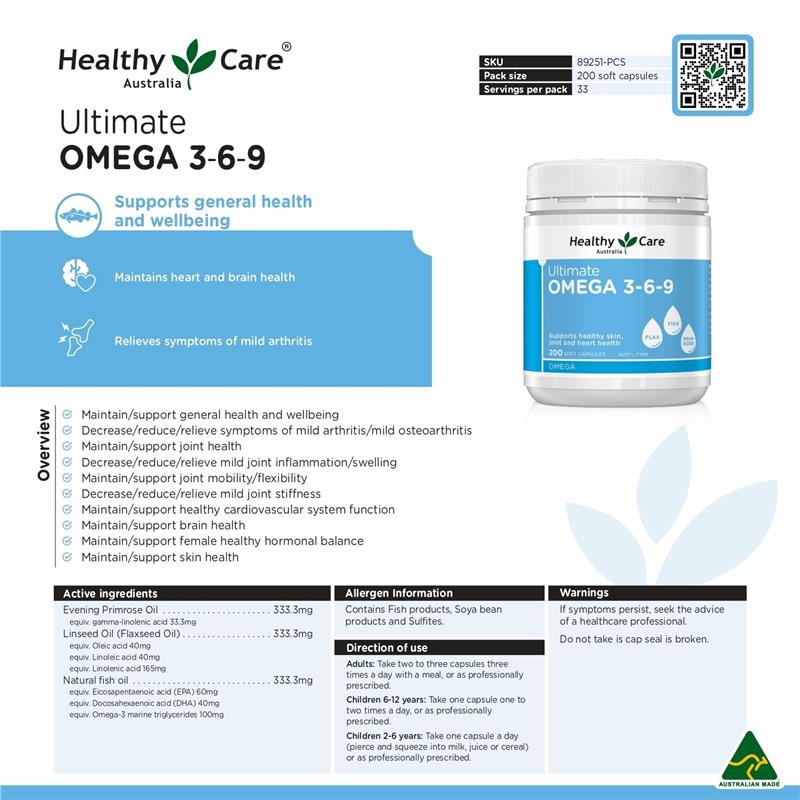 Load image into Gallery viewer, Healthy Care Ultimate Omega 3-6-9 200 Capsules
