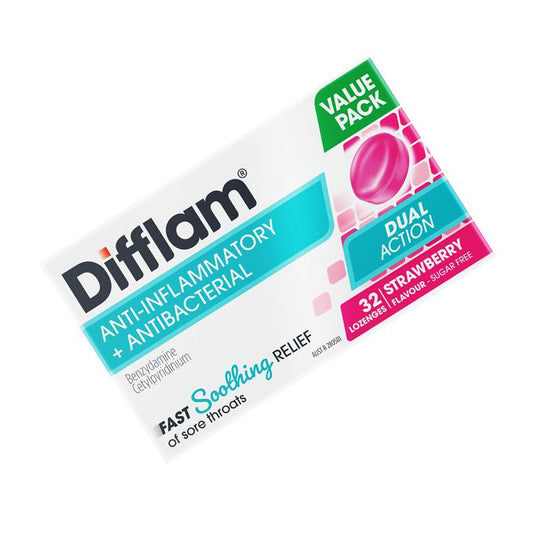 Difflam Dual Action Strawberry 32 Lozenges