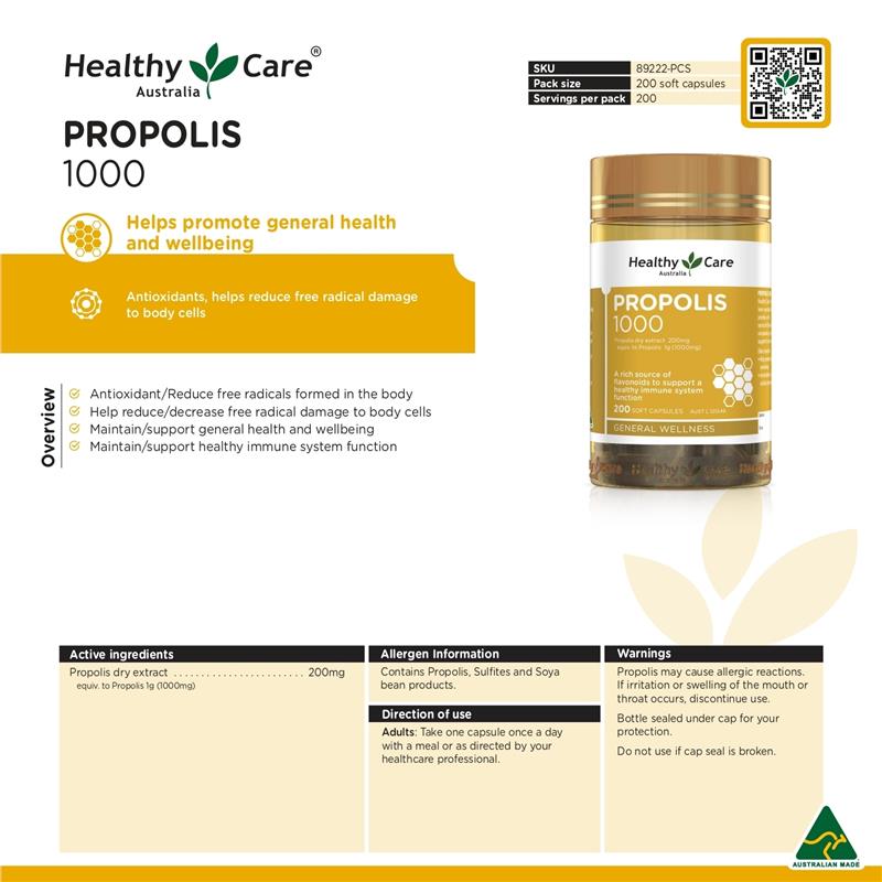 Load image into Gallery viewer, Healthy Care Propolis 1000mg 200 Capsules
