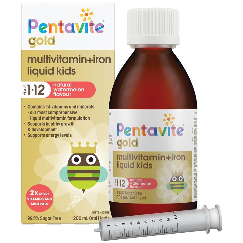 Load image into Gallery viewer, Pentavite Gold Multivitamin + Iron Liquid For Kids 200ml
