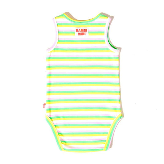 Bambi Mini Co. Supersinglet Bodysuit Girls Purple Flowers and Candy Stripe 2 pack 3-6