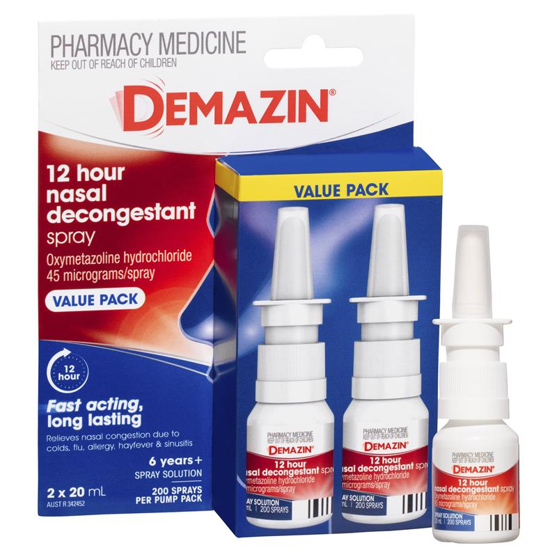 Load image into Gallery viewer, Demazin 12 Hour Relief Decongestant Nasal Spray 2 x 20ml
