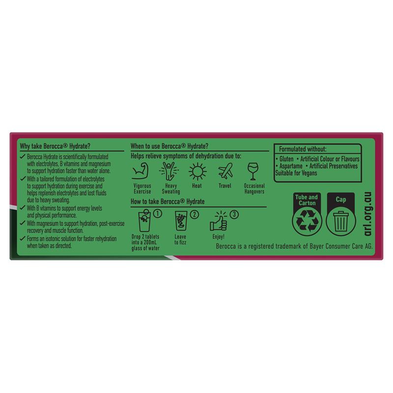 Load image into Gallery viewer, Berocca Hydrate Raspberry Blackcurrant 20 Effervescent Tablets

