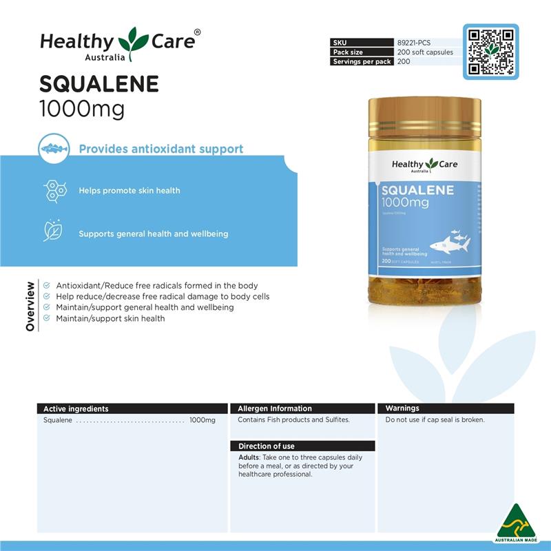 Load image into Gallery viewer, Healthy Care Squalene 1000mg 200 Capsules
