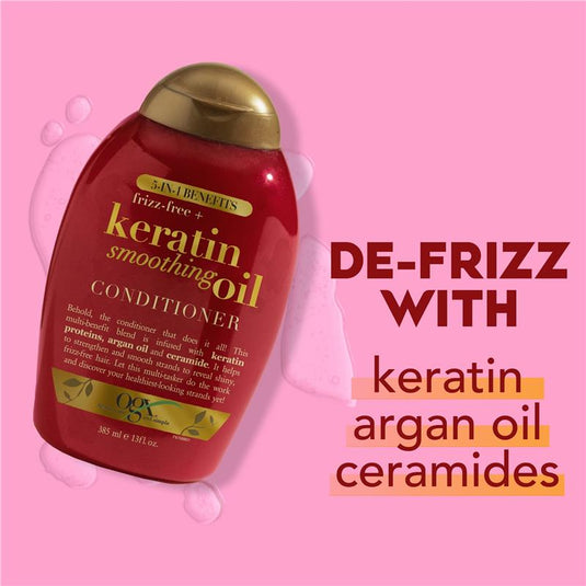 Ogx Frizz Free + Keratin Smoothing Oil 5 in 1 Benefits Conditioner For Frizzy Hair 385mL