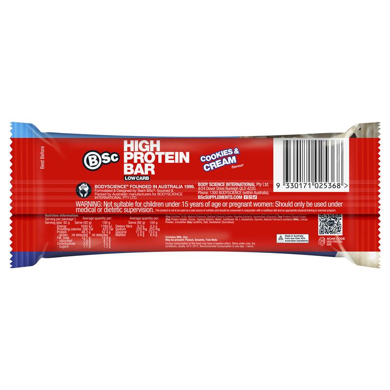 Load image into Gallery viewer, BSc High Protein Bar Cookies &amp; Cream 92g
