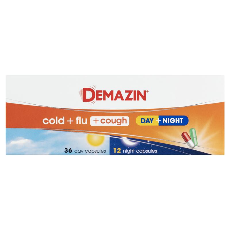 Load image into Gallery viewer, Demazin Cold + Flu + Cough Day + Night 48 Capsules
