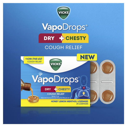 Vicks VapoDrops Dry + Chesty Cough Relief 24 Lozenges