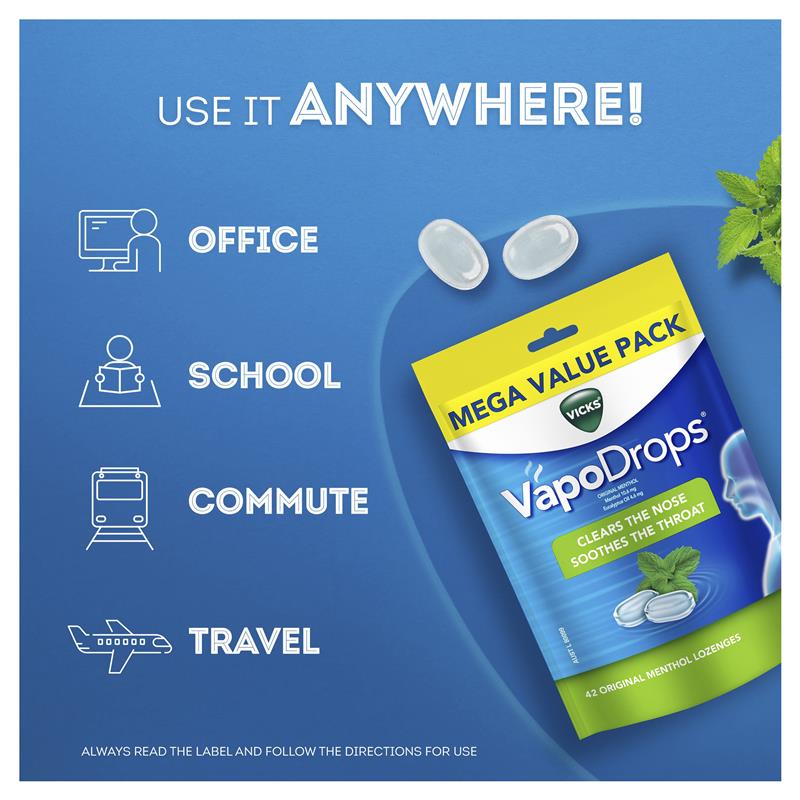 Load image into Gallery viewer, Vicks VapoDrops Original Menthol 42 Lozenges
