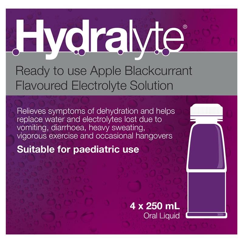 Load image into Gallery viewer, Hydralyte Electrolyte Apple Blackcurrant 4 Pack (4x250ml) Solution
