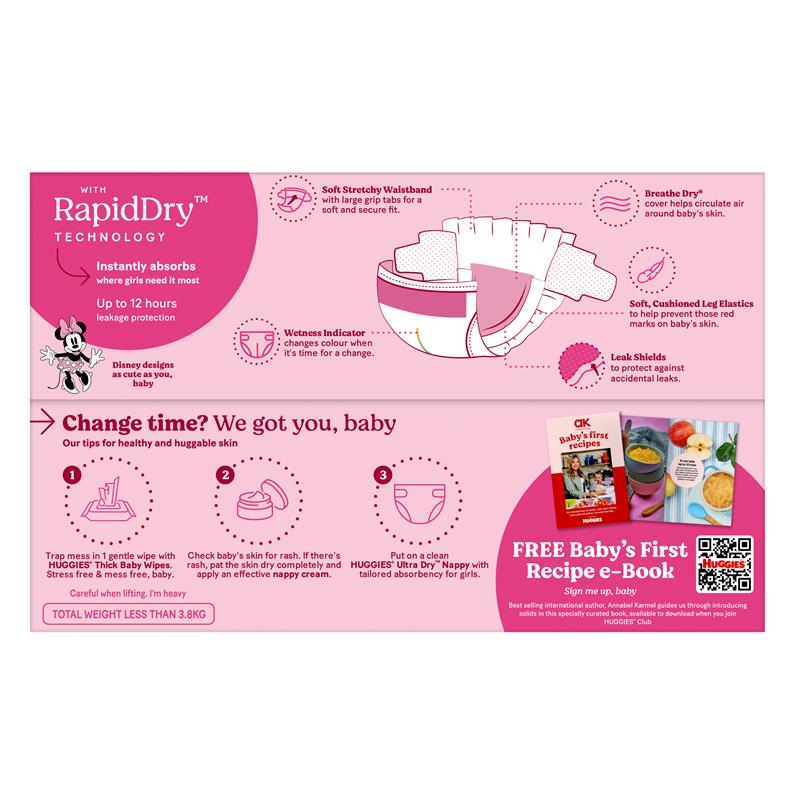 Load image into Gallery viewer, Huggies Ultra Dry Nappies Girl Size 3 Jumbo 90 Pack
