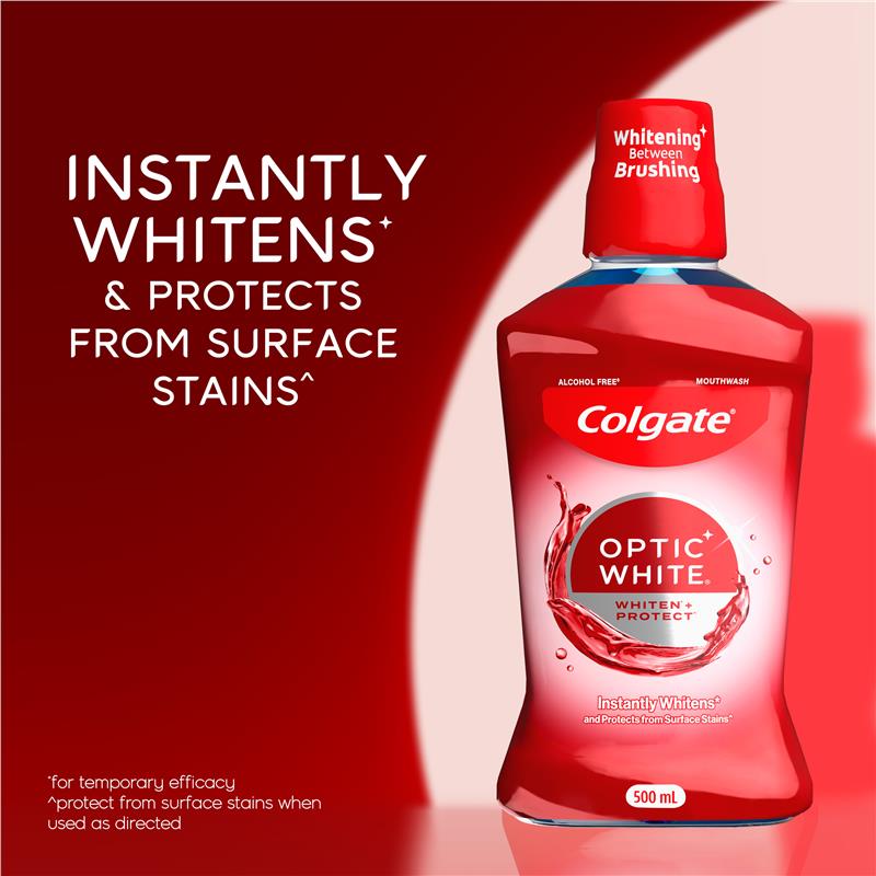 Load image into Gallery viewer, Colgate Optic White Teeth Whitening Mouthwash with Optic Brightener, Alcohol Free 500mL
