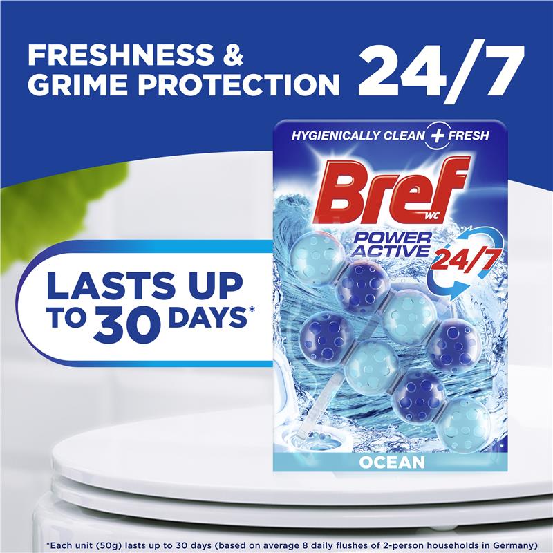Load image into Gallery viewer, Bref Power Active Toilet Cleaner Ocean Breeze Twin Pack 100g
