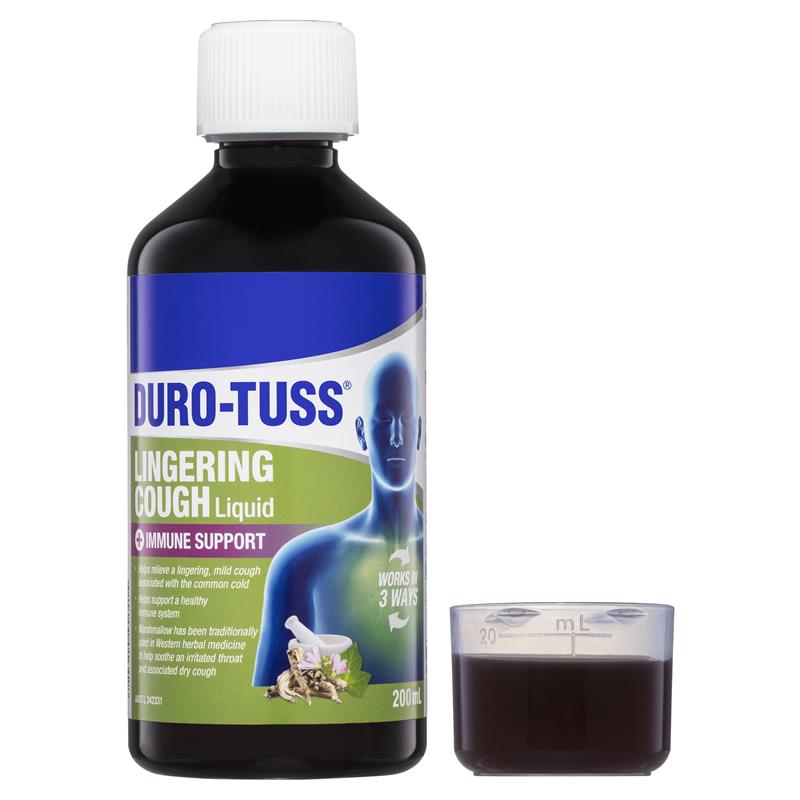 Load image into Gallery viewer, DURO-TUSS Lingering Cough Liquid Immune Support Blackberry &amp; Vanilla 200mL

