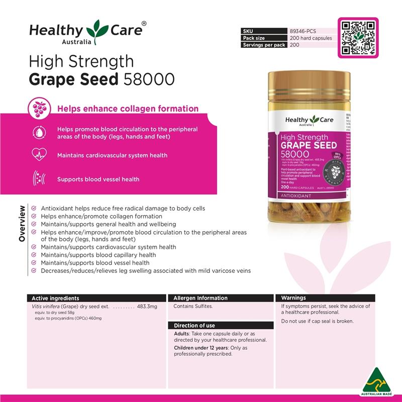 Load image into Gallery viewer, Healthy Care High Strength Grape Seed 58000 200 Capsules
