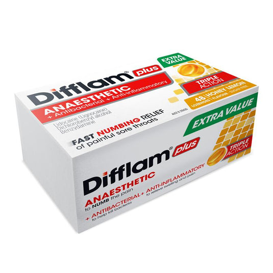 Difflam Sore Throat Sugar Free Honey And Lemon 48 Lozenges
