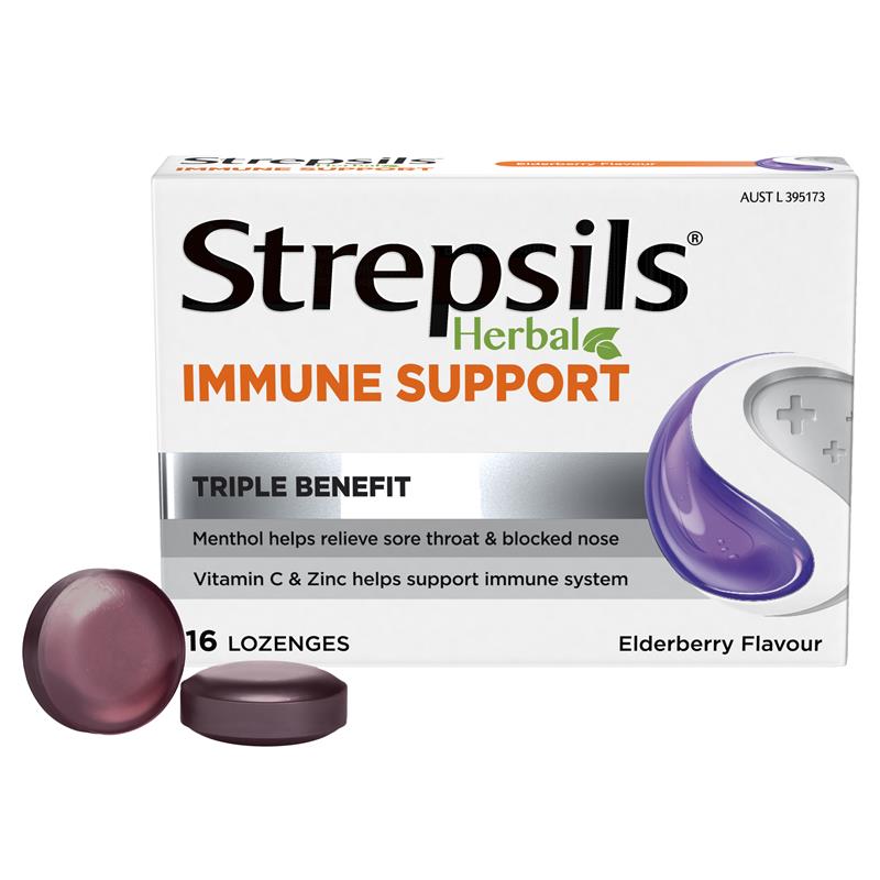 Load image into Gallery viewer, Strepsils Herbal Immune Support Lozenges Elderberry Echinacea 16 Pack
