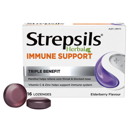 Strepsils Herbal Immune Support Lozenges Elderberry Echinacea 16 Pack
