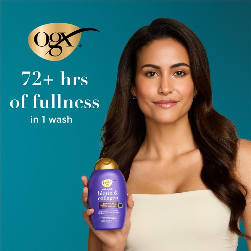 Load image into Gallery viewer, Ogx Thick &amp; Full + Volumising Biotin &amp; Collagen Shampoo For Fine Hair 385mL
