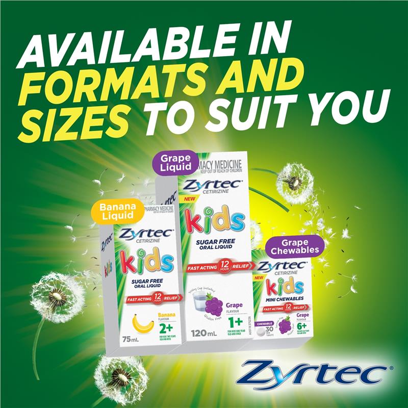 Load image into Gallery viewer, Zyrtec Kids Antihistamine Allergy &amp; Hayfever Oral Liquid Grape 60mL
