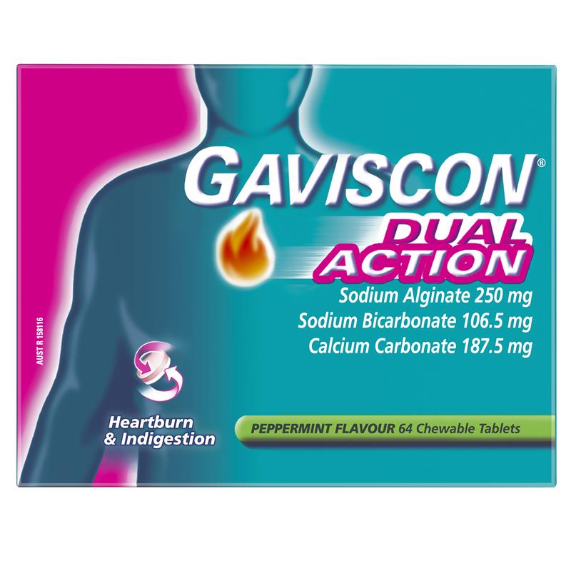 Load image into Gallery viewer, Gaviscon Dual Action Peppermint 64 Chewable Tablets
