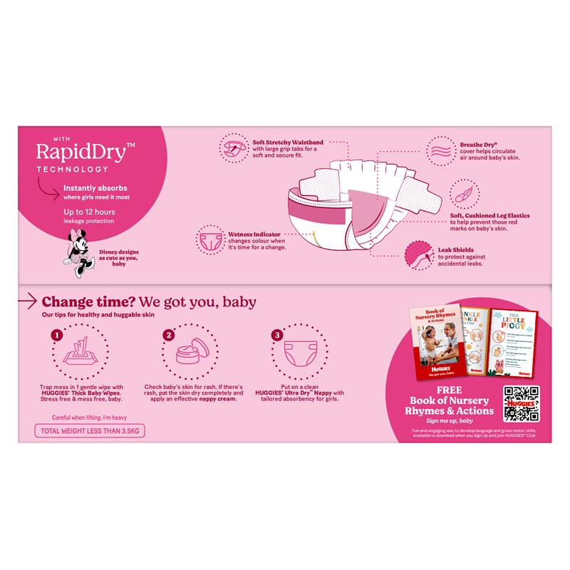 Load image into Gallery viewer, Huggies Ultra Dry Nappies Girl Size 4 Jumbo 72 Pack

