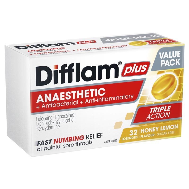 Load image into Gallery viewer, Difflam Plus Anaesthetic Sugar Free Honey &amp; Lemon 32 Lozenges
