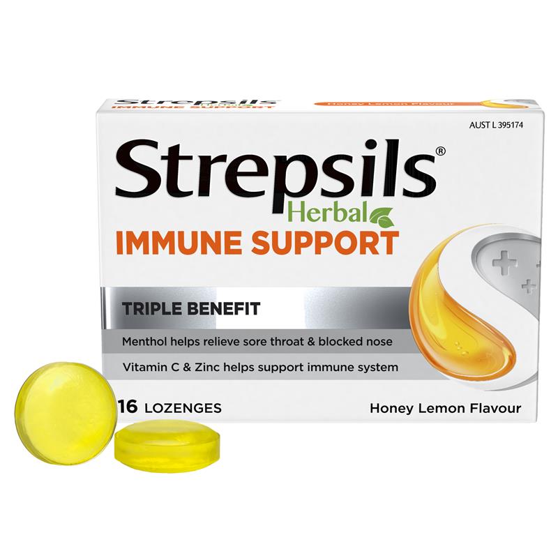 Load image into Gallery viewer, Strepsils Herbal Immune Support Lozenges Honey Lemon 16 Pack
