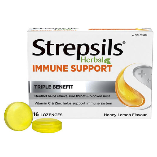 Strepsils Herbal Immune Support Lozenges Honey Lemon 16 Pack