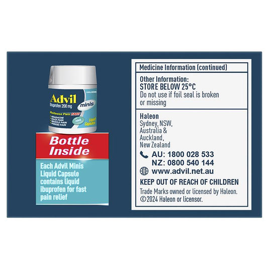 Advil Ibuprofen Pain Relief Liquid Mini 20 Capsules