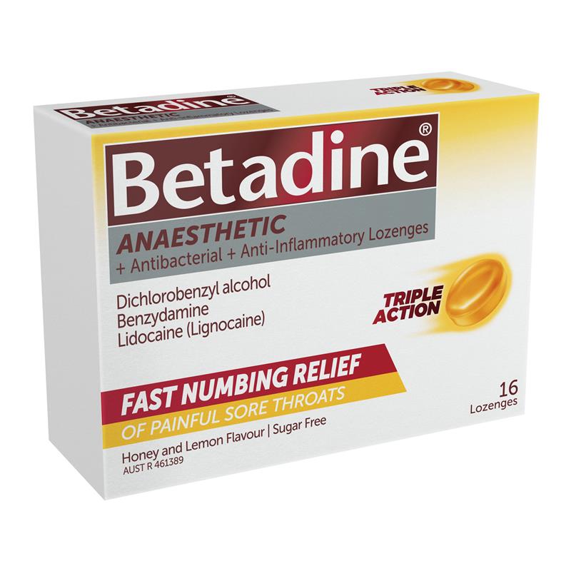 Load image into Gallery viewer, Betadine Sore Throat Anaesthetic Honey &amp; Lemon 16 Lozenges
