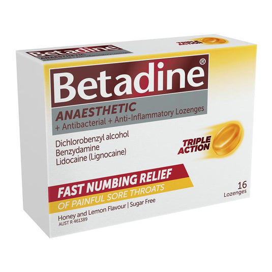 Betadine Sore Throat Anaesthetic Honey & Lemon 16 Lozenges