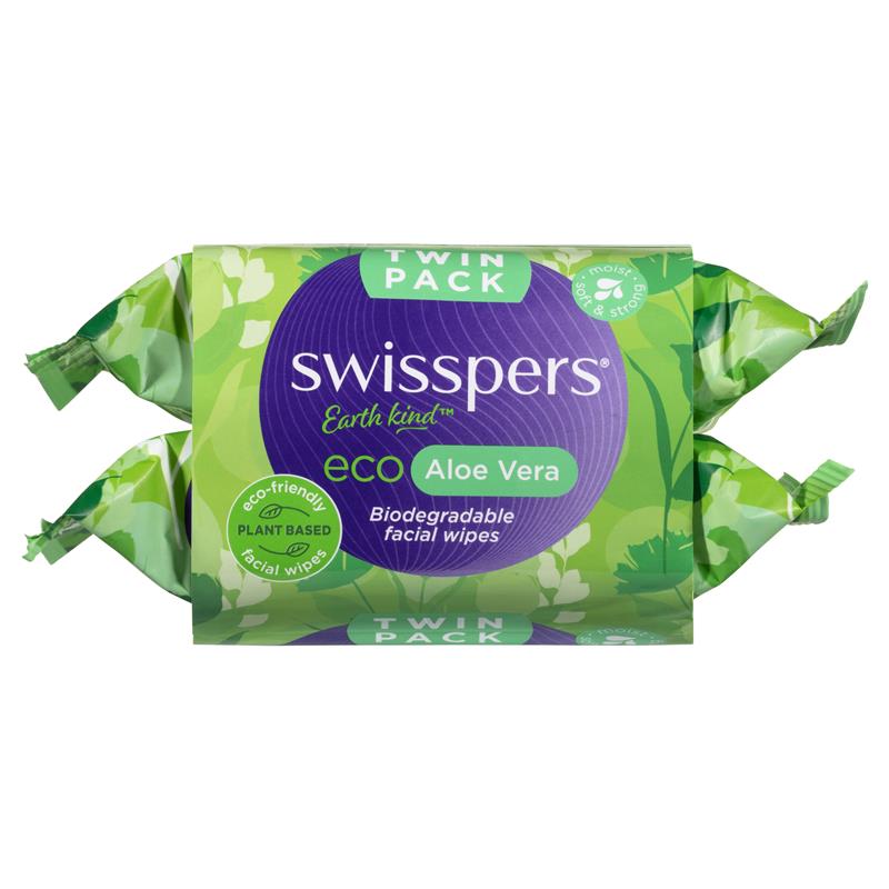 Load image into Gallery viewer, Swisspers Eco Aloe Vera Biodegradable Facial Wipes Twin Pack 2 x 25 Wipes
