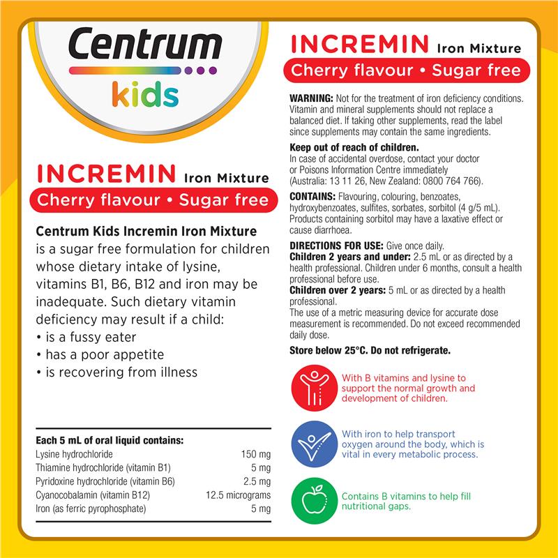 Load image into Gallery viewer, Centrum Kids Incremin Iron Mixture Cherry Flavour 200ml
