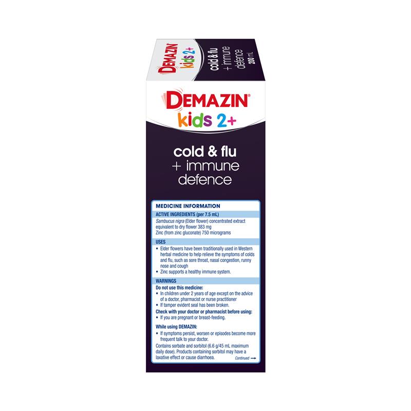 Load image into Gallery viewer, Demazin Kids 2+ Cold &amp; Flu + Immune Defence Natural Berry Oral Liquid 200mL
