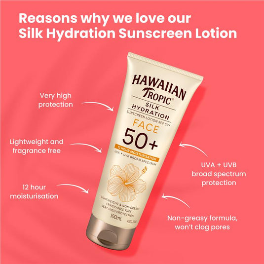 Hawaiian Tropic SPF 50+ Silk Hydration Face Fragrance Free 100ml