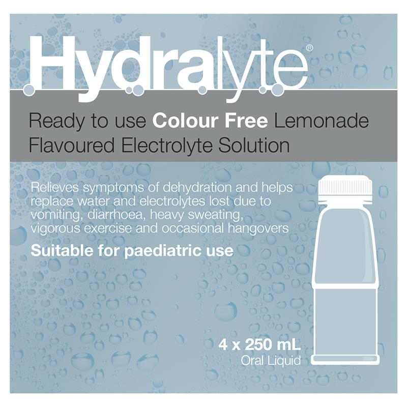 Load image into Gallery viewer, Hydralyte Liquid Colour Free Lemonade Flavoured (4x250ml) Solution
