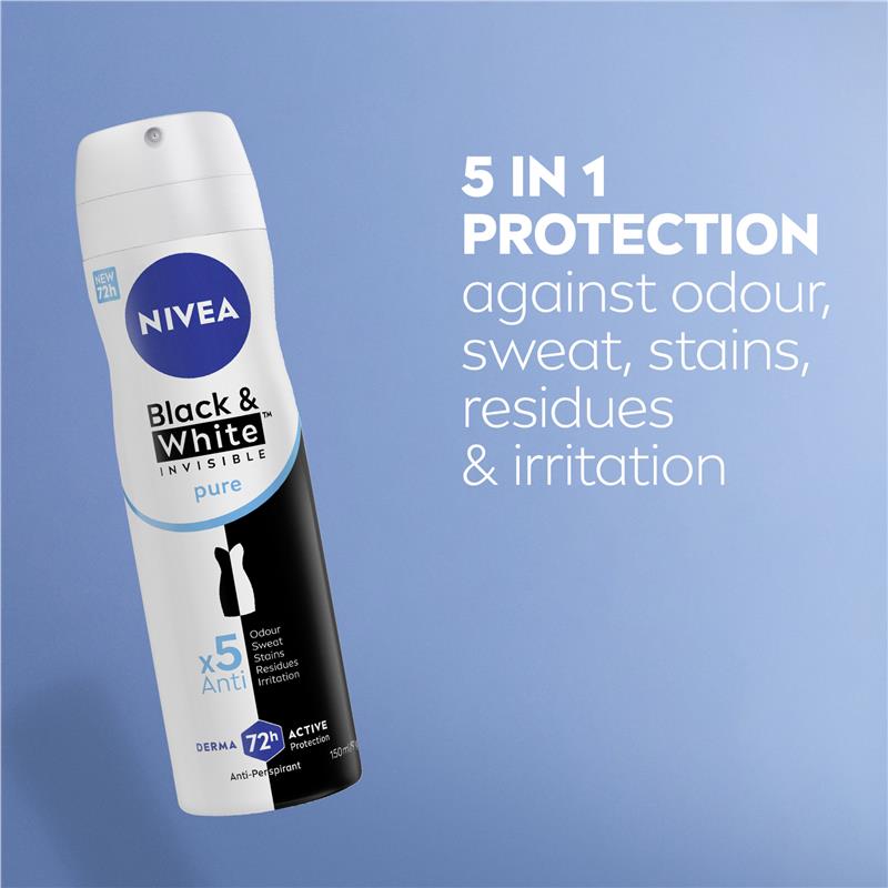 Load image into Gallery viewer, NIVEA Black &amp; White Invisible Pure Aerosol Deodorant 72H Protection 150ml

