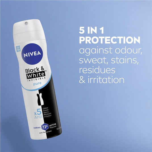 NIVEA Black & White Invisible Pure Aerosol Deodorant 72H Protection 150ml