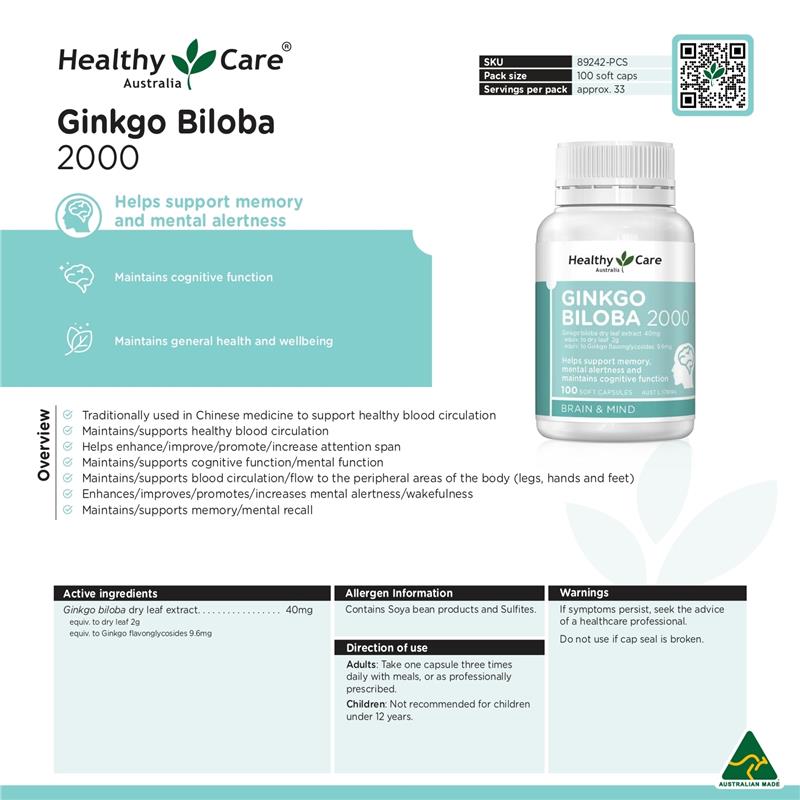 Load image into Gallery viewer, Healthy Care Ginkgo Biloba 2000 100 Capsules
