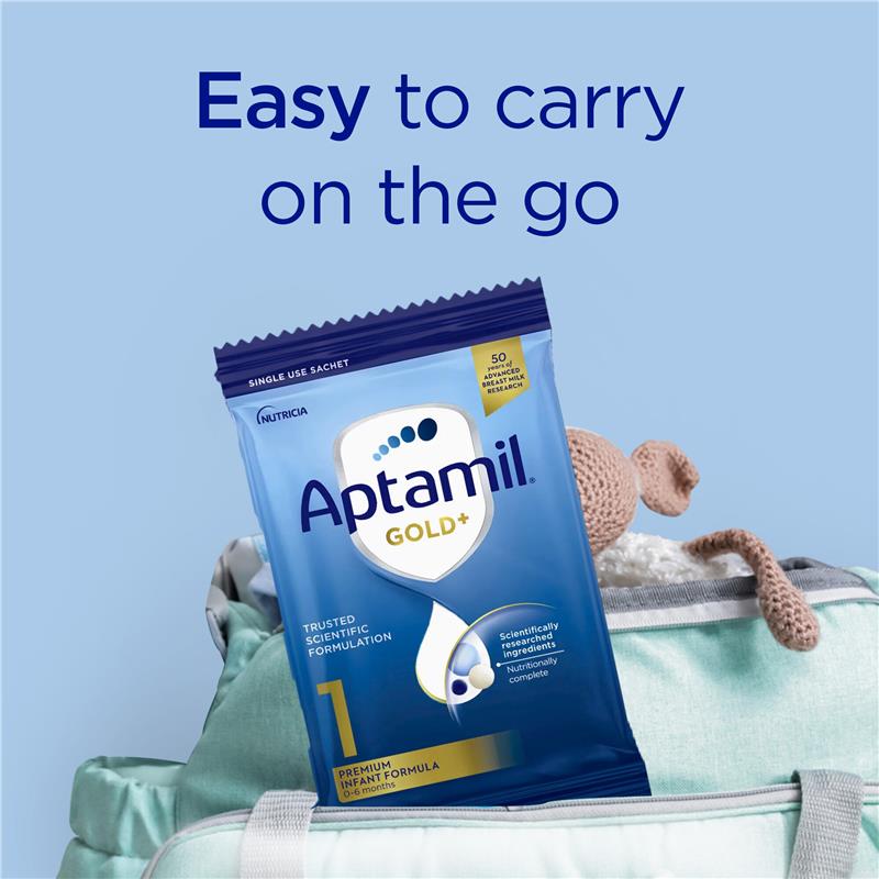 Load image into Gallery viewer, Aptamil Gold+ 1 Baby Infant Formula Powder Sachets From Birth to 6 Months 5 Pack 22.5g
