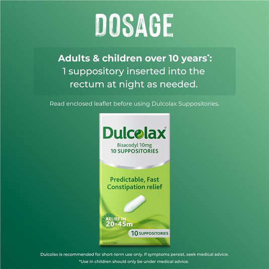 Dulcolax Laxatives Suppositories for Constipation Relief 10 Pack