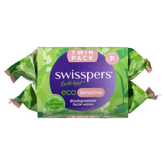 Swisspers Eco Sensitive Biodegradable Facial Wipes Twin Pack 2 x 25 Wipes