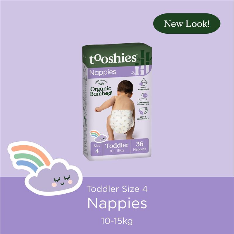 Load image into Gallery viewer, Tooshies Eco Nappies with Organic Bamboo Size 4 Toddler 10-15kg, 36 pack
