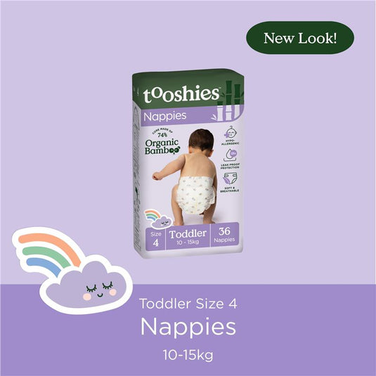 Tooshies Eco Nappies with Organic Bamboo Size 4 Toddler 10-15kg, 36 pack