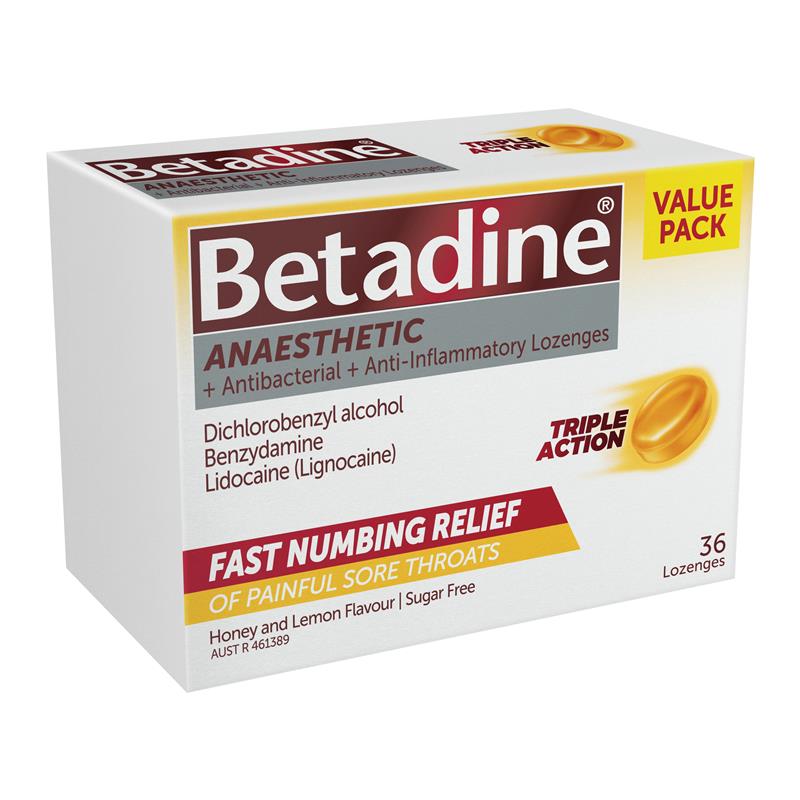 Load image into Gallery viewer, Betadine Sore Throat Anaesthetic Honey &amp; Lemon 36 Lozenges
