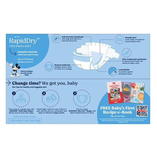 Huggies Ultra Dry Nappies Boy Size 3 Jumbo 90 Pack